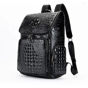 Moda de mochila Moda de couro genuíno Mochilas Homens Mulheres Crocodilo Padrão Bagpack Bag da escola de estudante diário menino menina Rucksack