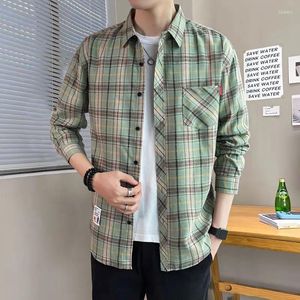 Herren -Casual -Shirts Hemd und Bluse Langarm männlich mit Taschenplaid Brandknopf Original luxuriöser Ästhetikkragen Kleidung