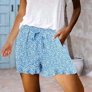 Women's Shorts Casual Pants Summer Comfy Elastic Mid Waist Drawstring Bottom Cotton A Line Floral Office Trousers For Women Stretch