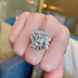 Choucong Brand Wedding Rings Elegant Sparkling Vintage Jewelry 925 Sterling Silver Princess Cut White Topaz CZ Diamond Geometry Party Women Cross Band Ring Gift