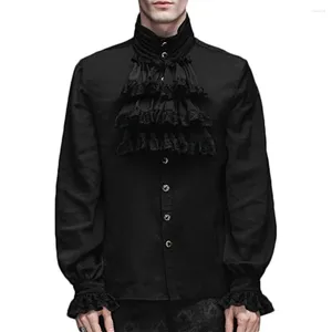 Mäns avslappnade skjortor vintage vampyr viktorianska och blusar solid svart vit gotisk rufsad stativ krage medeltida blusskjorta för män