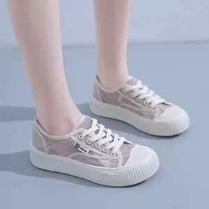 Plataforma de sapatos casuais Sneakers Summer Lace Flores imprimindo respiráveis Pense na altura da moda de fundo crescente, crescente damas