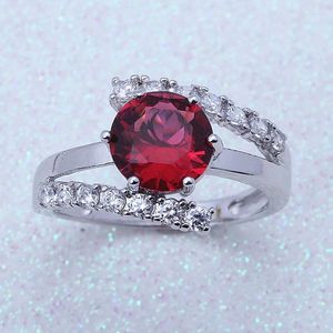 Z bocznymi kamieniami obrączki dla kobiet srebrny pierścionek kolorowy duży czerwony kamień kryształowy sześcienne cyrkonowe biżuteria prezent J082