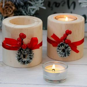 Mum Tutucular Ahşap Dekor Silindir Şekeri Rüzgar Geçirmez Ahşap Yurtiçi Tealight Tutucu Noel Festivali Ev Oturma Odası Weddi