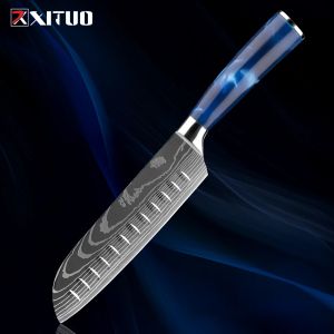 Xituo Santoku Bıçağı Japonca, 7 inçli tıraş gibi keskin mutfak şefi Bıçağı Sebze ve yemek Asya Santoku Bıçakları