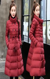 女性冬のジャケット新しい調整可能なウエストダウンコットンパッド入りジャケットの女性スタンド首輪長キルティングコートパープルウォームパーカーC5958 24283173