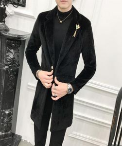 Luxury Mens Long Coats Black Velvet Long Trench Coat Mens Wool Coats Gentleman Long Jackets Slim Fit Elegant Abrigos Hombre Blue L9116738