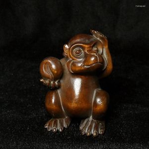 Estatuetas decorativas yizhu cultuer arte h 7 cm chinês boxwood Hand esculpido adorável pêssego para macaco animal figura estátua de decoração de estátua de decoração presente