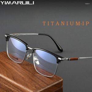 Sunglasses Frames YIMARUILI Fashion Business Luxury Wooden TR90 Eyewear Retro Square Pure Titanium Optical Prescription Glasses For Men 807