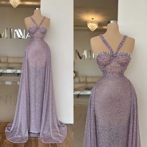 Sprudelnde Meerjungfrau Prom Kleider ärmellose Kleiderkleid Spitzen Applikationen Perlen Kristall trägerloser Kleid Celebrity Abendkleider Plus Größe Custom Made L24657