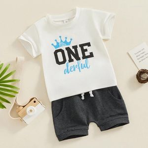 Set di abbigliamento per bambini abiti di 1 ° compleanno Lettera Stampa T-shirt a maniche corte e pantaloncini 2 pezzi Sesti estivi