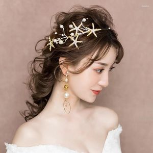 Headpieces sjöstjärna hår smycken handgjorda pärlor strass tiaras pannband brud bröllop kvinnor tillbehör