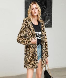 Women039s Jacken Ankunft Veste Femme Women Jacke Leopard Faux Fell Outwear Strickjacke Lose Kapuze mit Taschenwintermantel Chaqu7243586