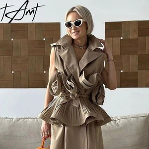 Kadınlar Bloomes Kadın Gömleği Düzensiz Kolsuz Bandajlar Khaki Sıradan Gömlek Moda Asimetrisi Yaz Tops 2024