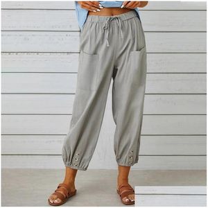 Pantaloni da donna Capris Womens 2023 Fashion Harajuku Cotton Linen per donne Casualmente Casualmente Casualmente Harem Plus size Capri Summer Parente Dr Dhk3l