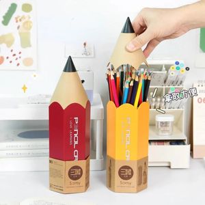 Pencil Shape Pen Holder Creative Desktop With Cover Dustproof Stationery Storage Pen Box Storage Bucket Makeup Brush Holder 240416