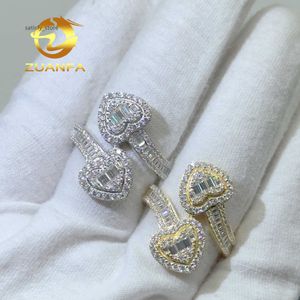 Модные ювелирные украшения багет, срезанный сердце VVS Moissanite 925 Серебряная изогнутая группа роскошная хип -хоп кольцо