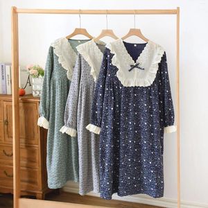 Kvinnors sömnkläder Pure Cotton Nightgown Spring Autumn Long Sleeve Home Wear Dress för Sleeping Woman Linglingies Nightwear Room