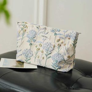 Organizzatore cosmetico Borsa per il trucco da donna Bouquet blu grande capacità tovagliolo tovagliolo per trucco per trucco per trucco in tela Borsa di stoccaggio Y240503