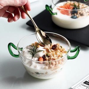Schalen Glas Salatschale mit Griff Mikrowellenofen Wärme-resistentes Frühstück Hafer Eiscream Dessert Haushaltspersönlichkeit