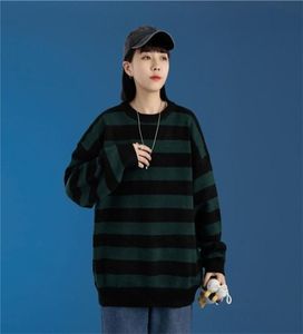 Modny zielony i czarny pasek Sweter Mężczyźni i kobiety039s jesienna zima okrągła szyja swobodny trend pullover odzież G09092455108