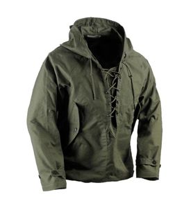 USN våt väder parka vintage däckjacka pullover snörning ww2 enhetlig herr marinen militär huva jacka outwear armé grön 2012182112853