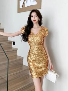 Party Dresses V Neck Sequins Evening Dress 2024 Spring High End Elegant Women's Slim Fit Annual Meeting Glitter