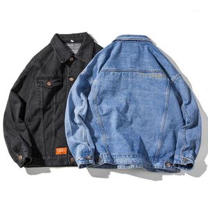 M5xl Duży rozmiar bawełniany dżins men menutyzowany vintage streetwear Button Down Denim Trucker Jean Coat Black Blue 2021 Men0396047738