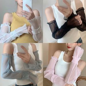 Sleevelet Arm Sleeves Womens summer fingerless gloves sun protection arm heaters thin lace mesh protectors UV and breathable Q240430