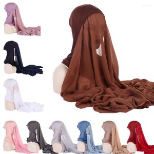 Ethnische Kleidung Sofortiger Chiffon Hijab Muslim innere Stirnband Frauen Caps Bonnet Long Shawl mit Jersey Modal Baumwoll Unterstrich