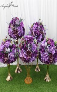 Anpassad 3545cm Artificial Flower Ball Stand Purple Lavender Centerpieces Arrangement Decor Wedding Arch Table Flower Bouqet Vase3603384860