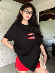 Kvinnors T-skjortor kusahiki rolig tecknad tryckt rund hals kortärmad t-shirt för sommarkoreansk medellängd mångsidig topp