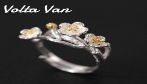 Volta Van 925 Sterling Silver Vintage Fine Jewelry 2021エレガントなプラムブロッサム調整可能な手作りのオープニングリング3783225