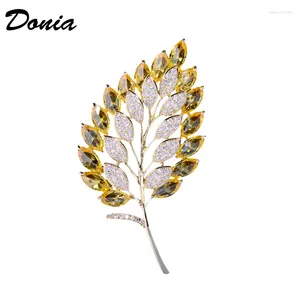 Brooches Donia Jewelry Fashion Copper Micro-inlaid Zircon Brooch Leaf High-grade Men And Women Pin