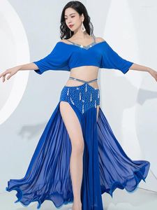 Scene Wear Women Fashion Belly Dance Suit Flash Diamond Top kjolar Två stycken Set Performance Festival Outfit Dancewear Costume