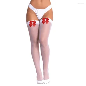 Женские носки сексуальные чулки для костюмов косплей женщины прозрачные чулочно -носочные изделия черно -белые красные летние бедро высокие чулки СМИ