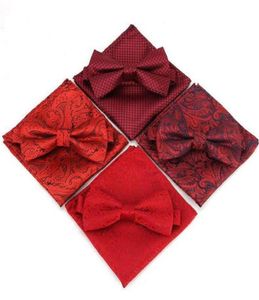 Paisley Bow Tie Handkufe Set Polyester Wedding Bowknot Hanky ​​Set For Men Business Cashew Party Fjärilsfickan Square Red 2SE3682541