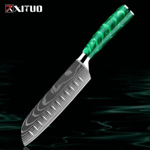 Santoku Knife 7 -calowy orientalne nóż szefa kuchni Wszechstronny nóż do kuchni Niemiecki stal nierdzewna Pełna klamka Ostry nóż kuchenny