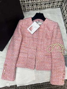 Luksusowa designerska kurtka damska jesień i zima nowy francuski mały styl zapachowy celebrytka różowa wszechstronna okrągła szyja tweedowy płaszcz Kobiety
