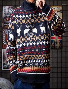 남성 인과 인과 반 터틀넥 스웨터 사슴 인쇄 가을 봄 크리스마스 풀 오버 니트 점퍼 스웨터 슬림 한 수컷 옷 ME6261812
