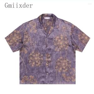 Kadınlar Blouses Kore Sokak Giyim Retro En İyi Japon Stil 2024SS Dandelion Yaz Punk Baskılı Kısa Kollu Gevşek Küba Gömlek Kent