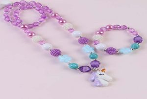 Cross Mirror Children039s gioielli Unicorn Necklace Set Girls Mermaid Princess 2 Sets1869844