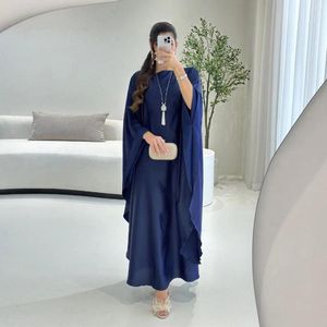 Ethnic Clothing 2024 Ramadan Eid Khimar Soft Satin Batwing Abaya Dubai Luxury Turkey Islam Muslim Kaftan Modest Dress For Women Kebaya Damen