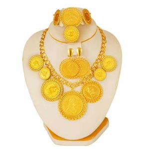 Mynt halsbandringsbruten smyckesuppsättningar för kvinnor guldfärg mynt arabiskafrikanska brud kalkon bröllopspresent 2107209345067