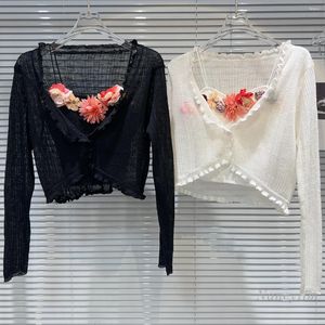 Women's Knits 2024 Summer Color Flower Pin Vest Camisole Stringy Selvedge Knitwear Cardigan Top For Women Two-Piece
