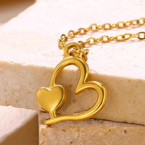 Pendant Necklaces Inspirational Heart-shaped Clavicle Exquisite Heart-In-Heart Lovely Stainless Steel Necklace For Women Wedding Jewelry