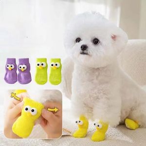 4Pcs Cute Big Eye Pet Dog Socks with Print AntiSlip Cats Puppy Shoes Paw Protector Products for Small Dogs Teddy Chihuahua 240428