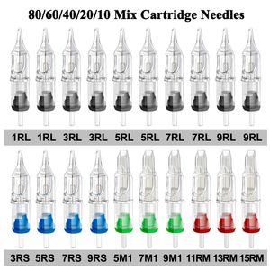 80/60/40/20/10pcs Misturde Tattoo Tattoo Aitles RL RS M1 RM A agulha de tatuagem esterilizada descartável para Tattoo Machine 240418