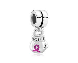 Rhodium plätering rosa band slåss mot bröstcancer medvetenhet dingle spacer pärla europeisk armband pärla för armband4677307