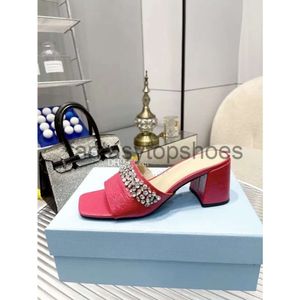 Praddas Pada Prax Prd Genuine New Glass Crystal Decorative Leather Slippers High Heels Base High Thick Heels Womens Factory Shoes FH07